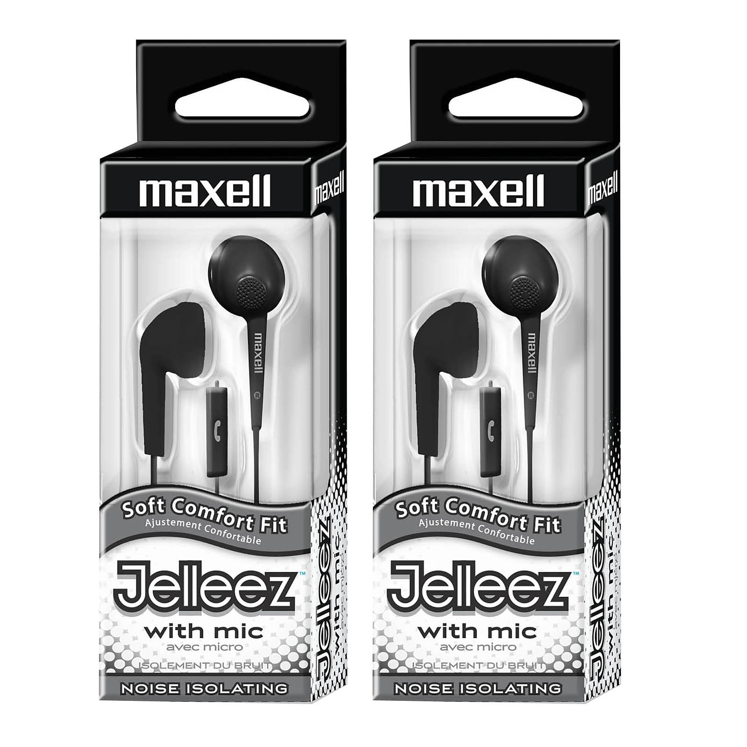 Maxell Jelleez™ Soft Earbuds with Mic, Black, Pack of 2 (MAX191569-2)