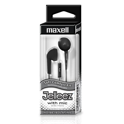 Maxell Jelleez™ Soft Earbuds with Mic, Black, Pack of 2 (MAX191569-2)