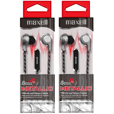 Maxell Bass13 Metallic Earbuds with Mic & Volume Control, Pack of 2 (MAX199600-2)