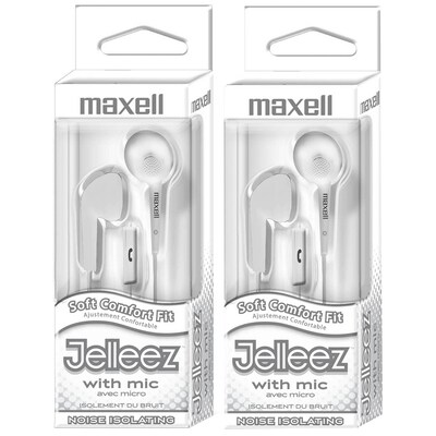 Maxell Jelleez Soft Earbuds with Mic, White, 2/Bundle (MAX199728-2)