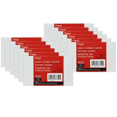 Mead Index Cards, 3 x 5, 100/Pack, 12 Packs (MEA63352-12)