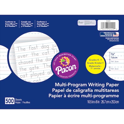 Pacon 10.5" x 8" Multi-Program Handwriting Paper, 5/8 Ruled, White, 500 Sheets/Pack, 2 Packs (PAC2420-2)