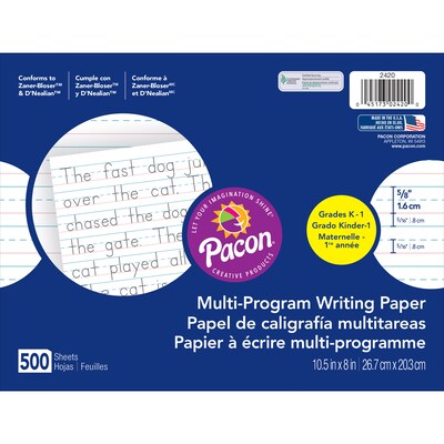 Pacon 10.5 x 8 Multi-Program Handwriting Paper, 5/8 Ruled, White, 500 Sheets/Pack, 2 Packs (PAC242