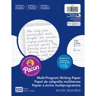 Pacon 10.5" x 8" Multi-Program Handwriting Paper, 1/2" Ruled, White, 500 SheetsPer Pack, 2 Packs (PAC2422-2)