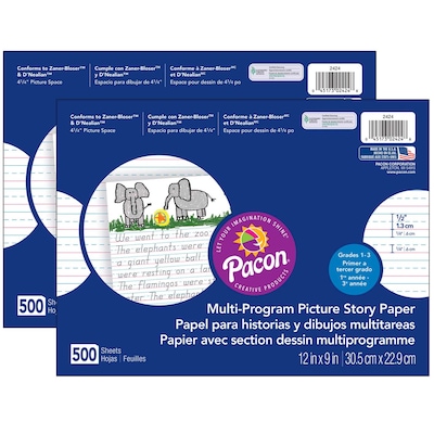 Pacon 12 x 9 Multi-Program Picture Story Paper Story Paper, 1/2 Ruled, White, 500 Sheets/Pack, 2