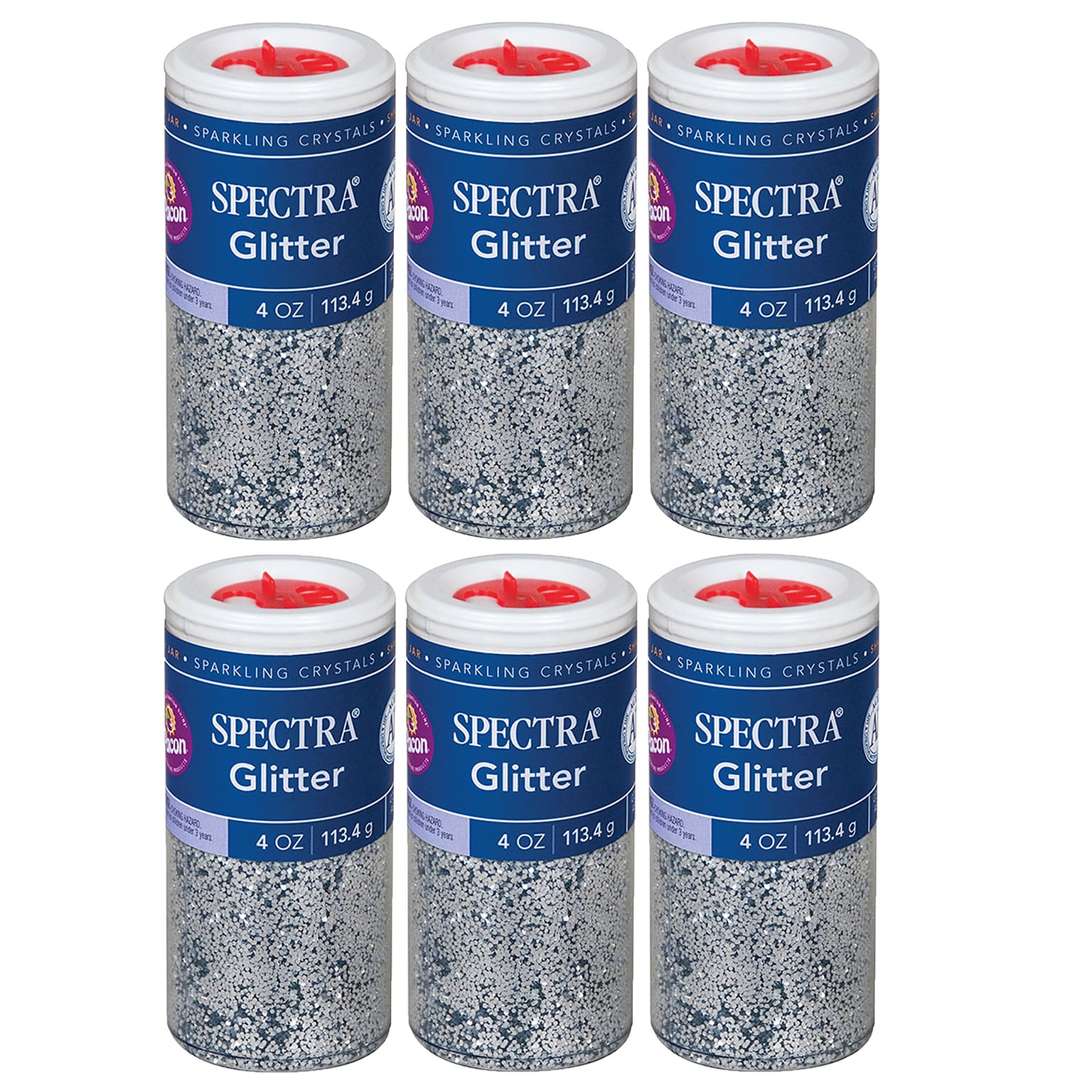 Spectra Glitter, Silver, 4 oz./Jar, 6 Jars (PAC91610-6)
