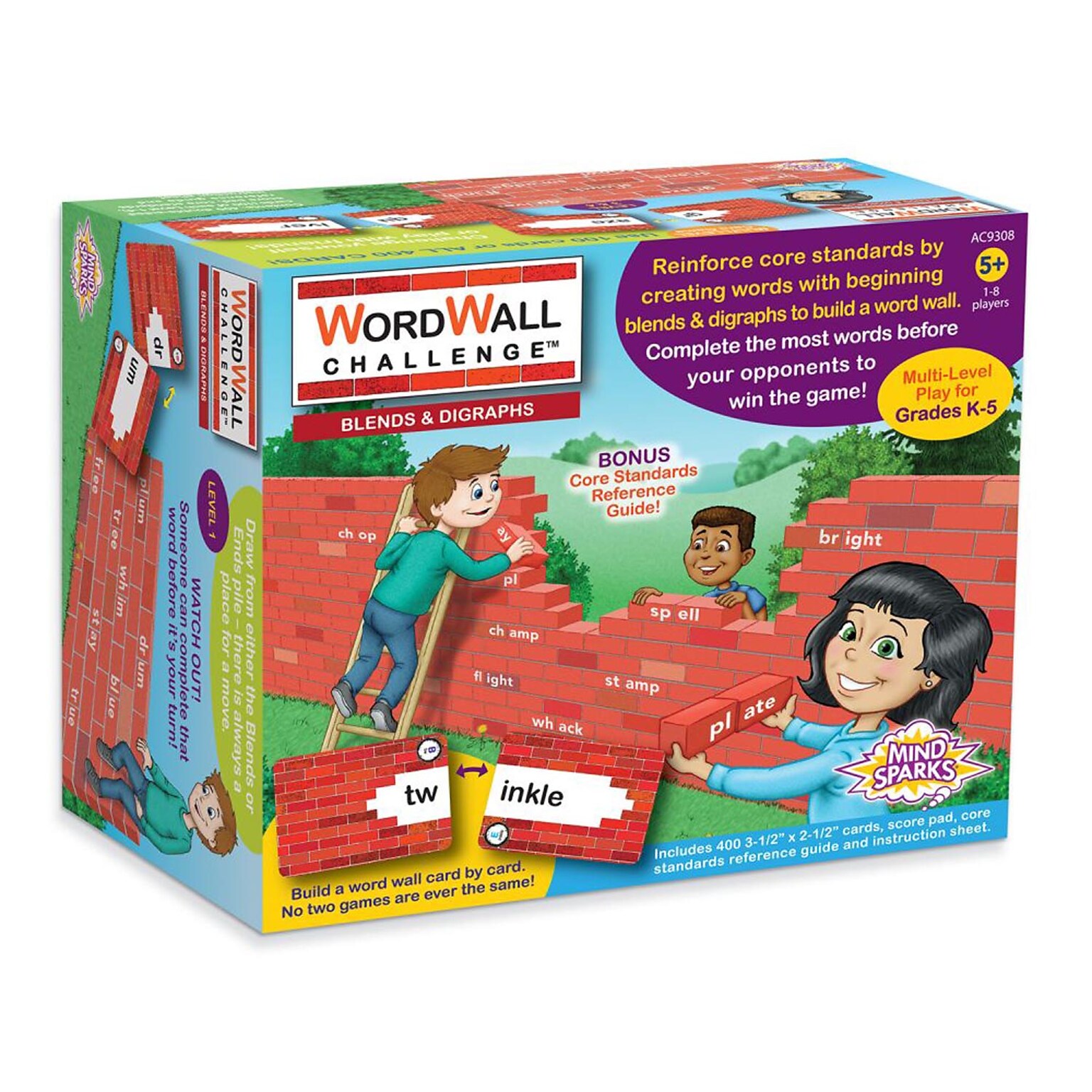 Mind Sparks® WordWall Challenge™ Card Game, Blends & Digraphs, 400 Cards (PACAC9308)