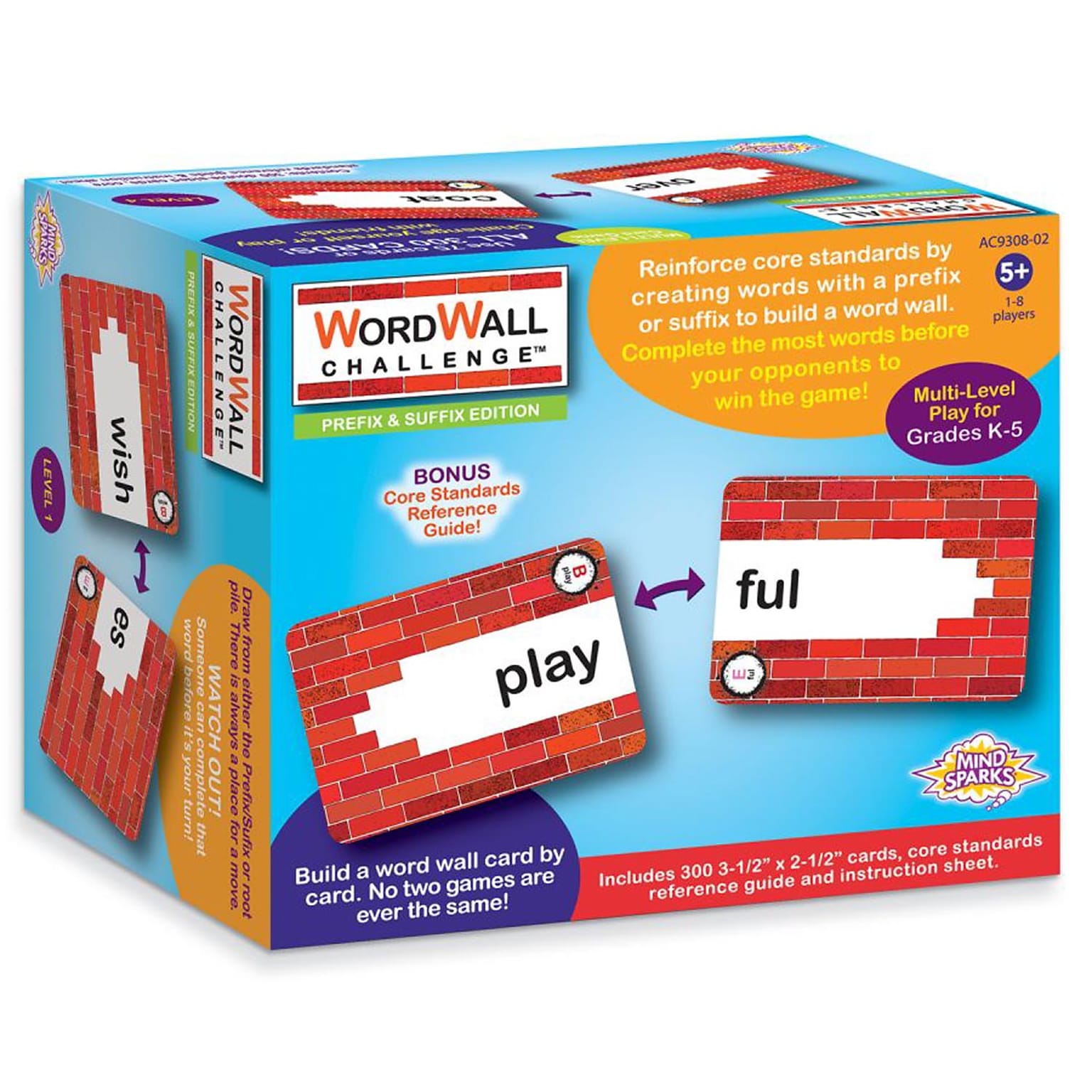 Mind Sparks® WordWall Challenge™ Card Game, Prefixes & Suffixes, 300 Cards (PACAC930802)