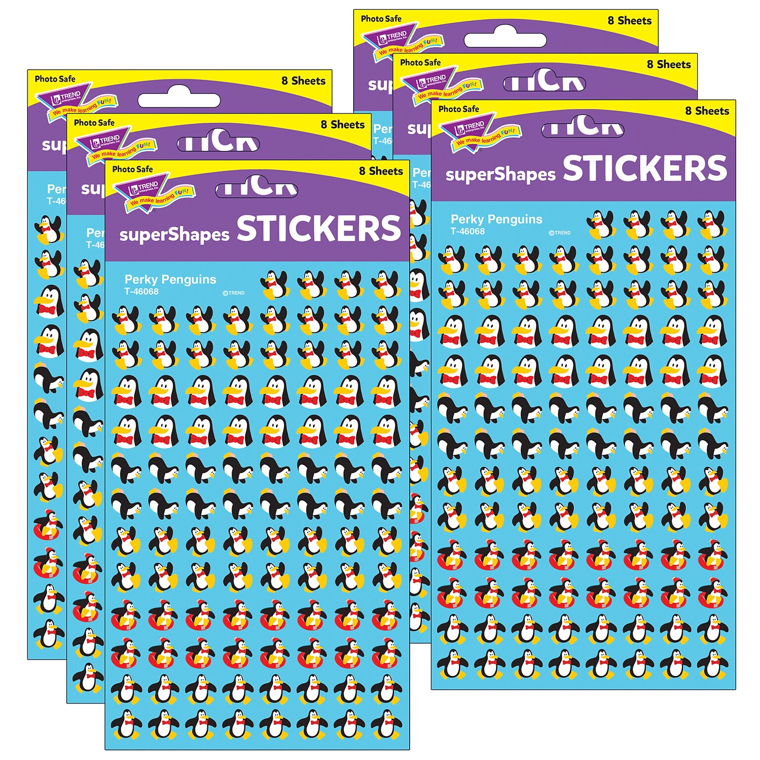 TREND Perky Penguins superShapes Stickers, 800 Per Pack, 6 Packs (T-46068-6)