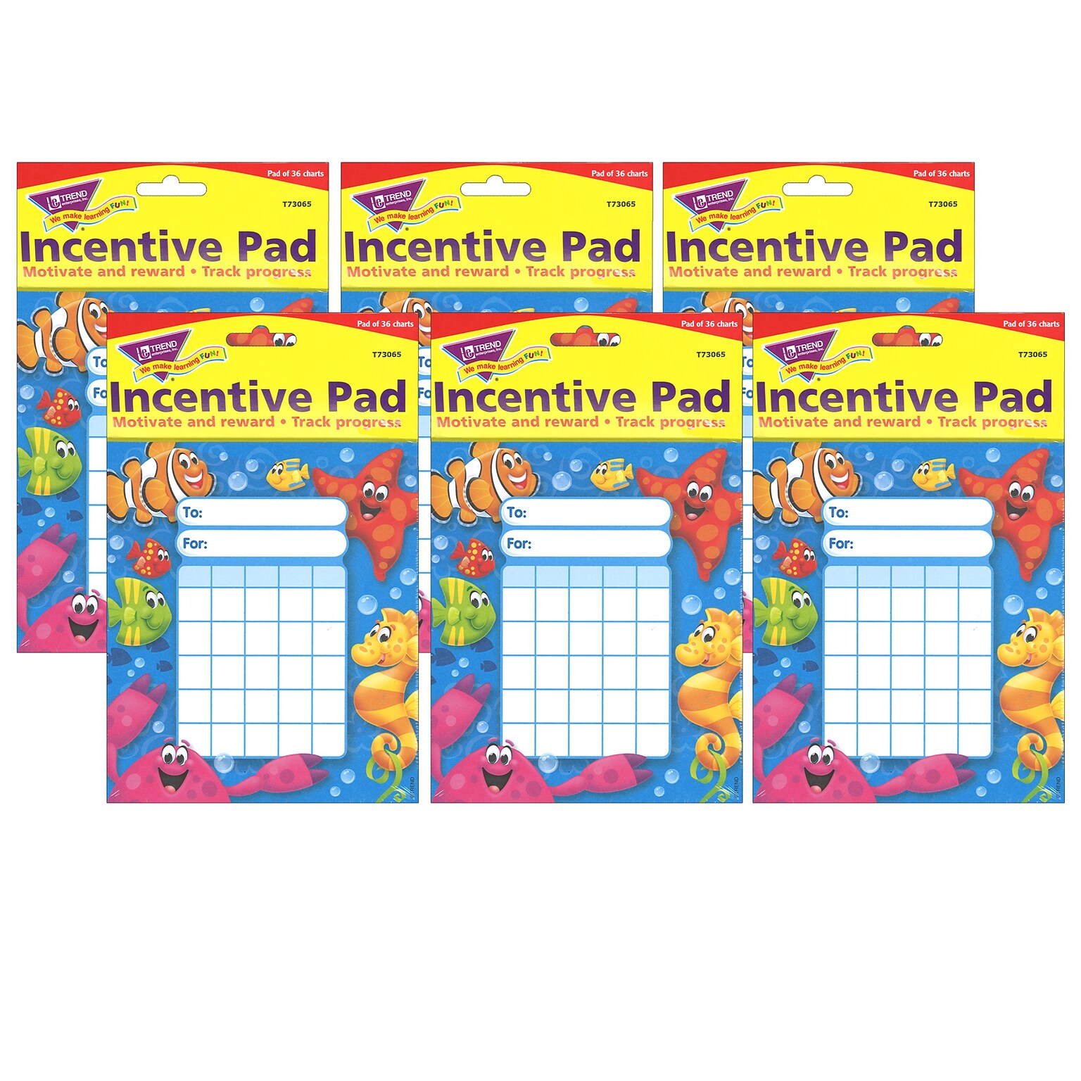 TREND Incentive Pad, 5.25 x 6, Sea Buddies, 36 Sheets Per Pad, Pack of 6 (T-73065-6)