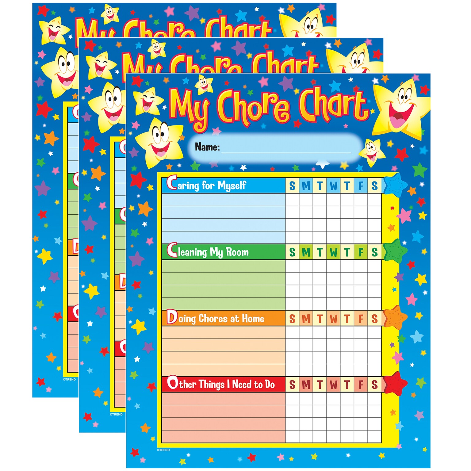 TREND Stars Chore Charts, 25 Sheets Per Pad, Pack of 3 (T-73106-3)