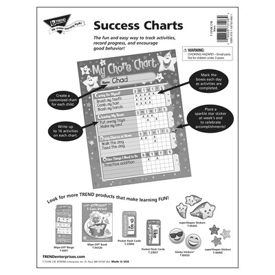 TREND Stars Chore Charts, 25 Sheets Per Pad, Pack of 3 (T-73106-3)