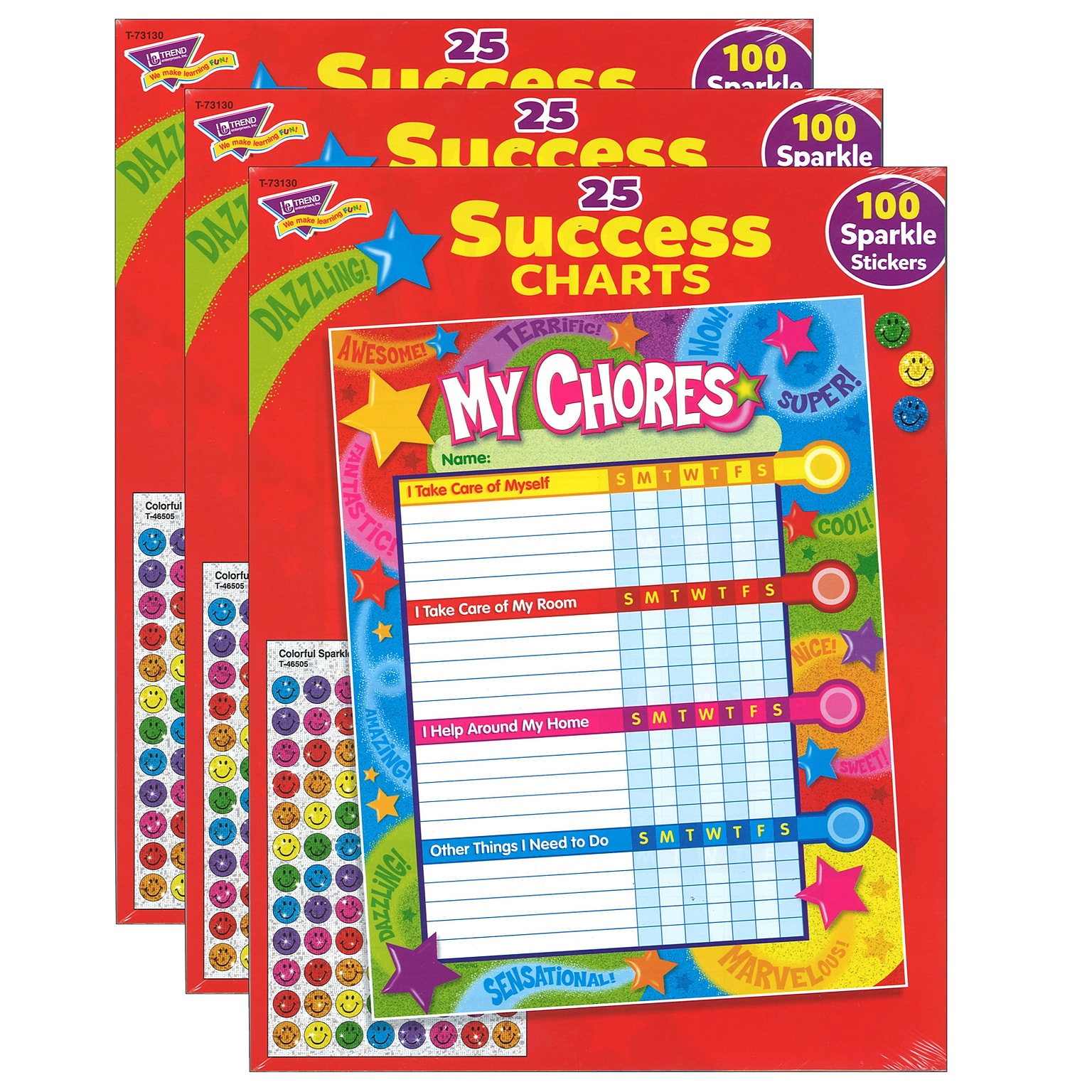 TREND Praise Words n Stars Chore Charts, 25 Sheets Per Pad, Pack of 3 (T-73130-3)