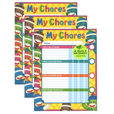 TREND Sock Monkeys Chore Charts, 25 Per Pack, 3 Packs (T-73145-3)