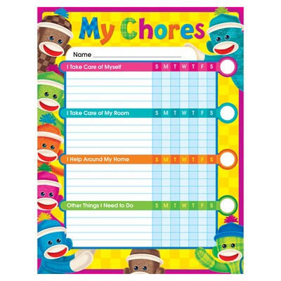 TREND Sock Monkeys Chore Charts, 25 Per Pack, 3 Packs (T-73145-3)