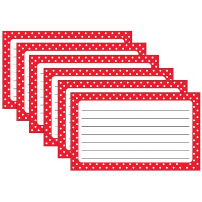 TREND 3" x 5" Index Cards, Ruled, Red Polka Dots, 75/Pack, 6 Packs/Bundle (T-75302-6)