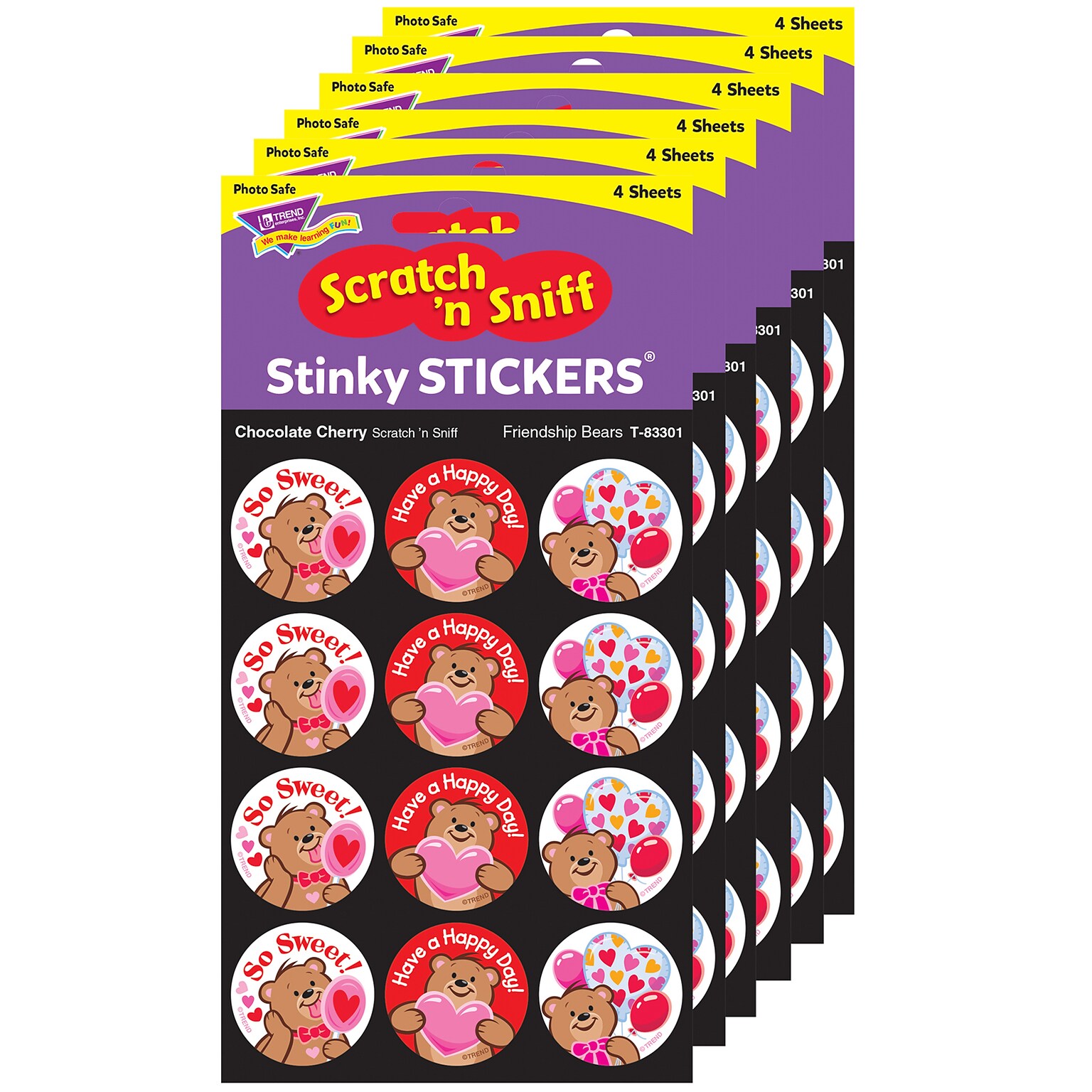 TREND Friendship Bears/Chocolate Cherry Stinky Stickers, 48/Pack, 6 Packs (T-83301-6)