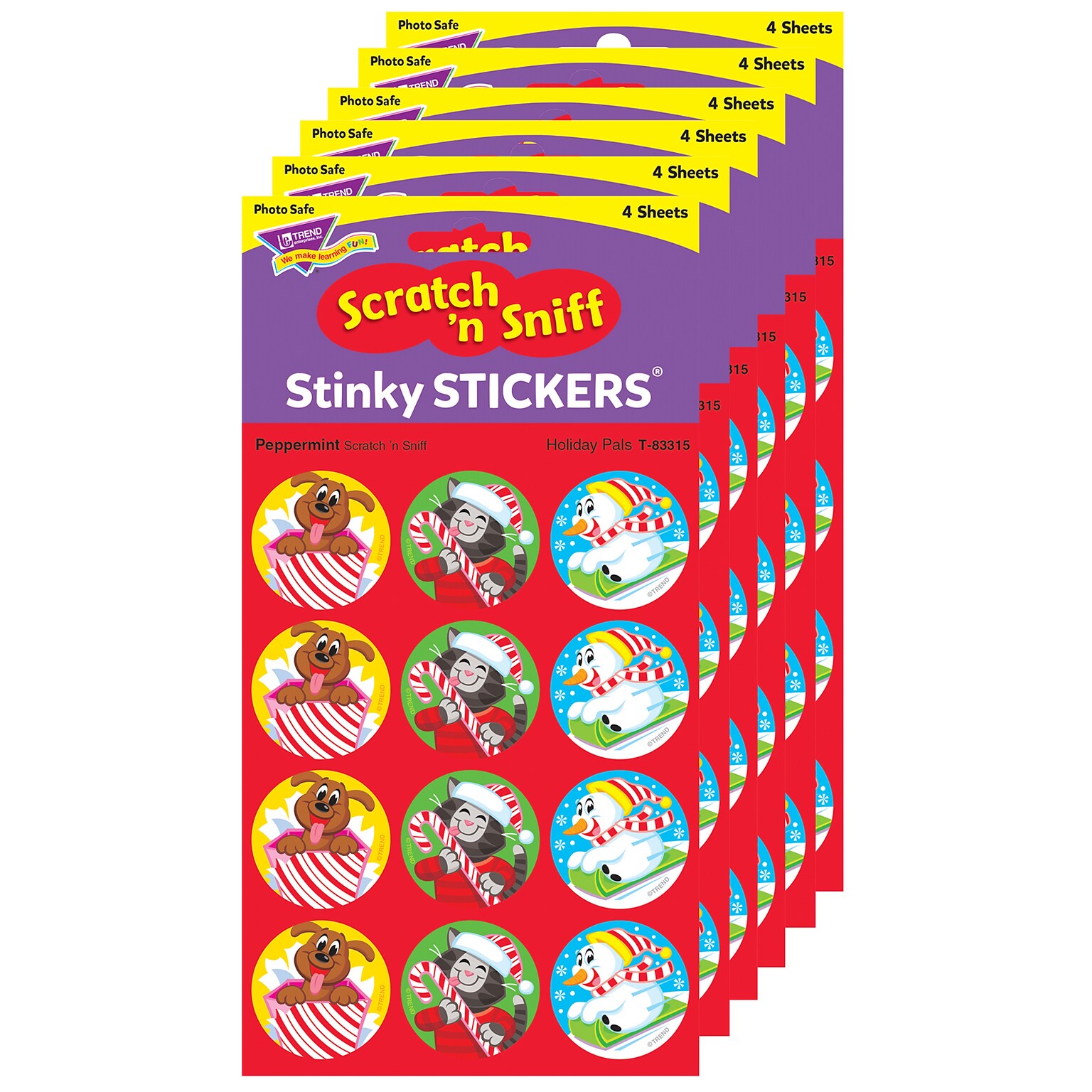 TREND Holiday Pals/Peppermint Stinky Stickers, 48/Pack, 6 Packs (T-83315-6)