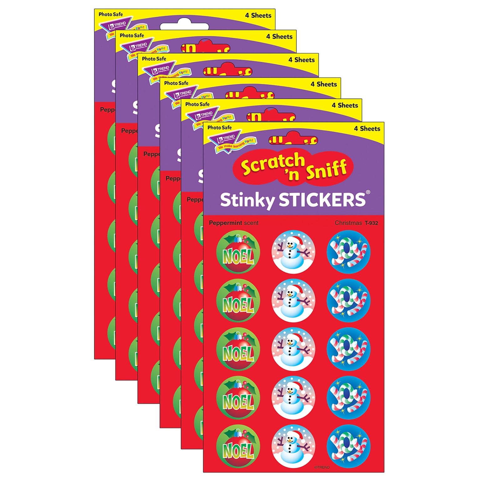 Trend Christmas/Peppermint Stinky Stickers, 60/Pack, 6 Packs (T-932-6)