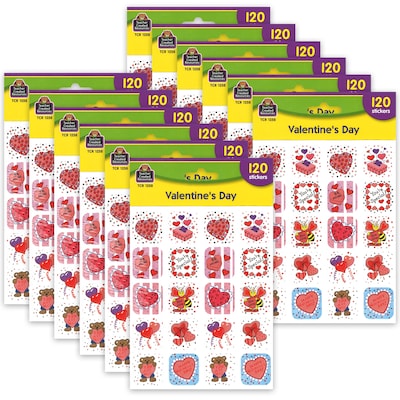 Teacher Created Resources Valentines Day Stickers, 120/Pack, 12 Packs (TCR1258-12)