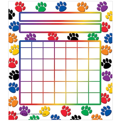 Teacher Created Resources Colorful Paw Prints Incentive Charts, 5.25" x 6", 36 Sheets Per Pack, 6 Packs (TCR4773-6)