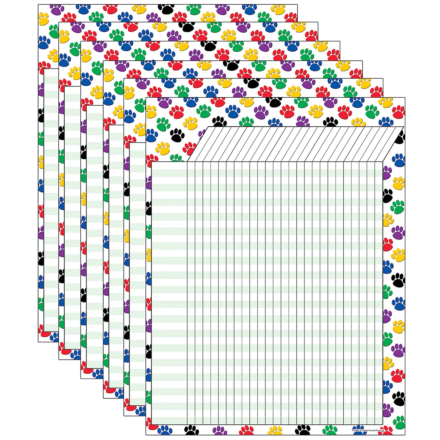Teacher Created Resources Colorful Paw Prints Incentive Chart, Pack of 6 (TCR7622-6)