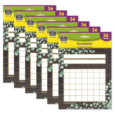 Teacher Created Resources Eucalyptus Incentive Charts, 5-1/4 x 6, 36/Pack, 6 Packs (TCR8451-6)