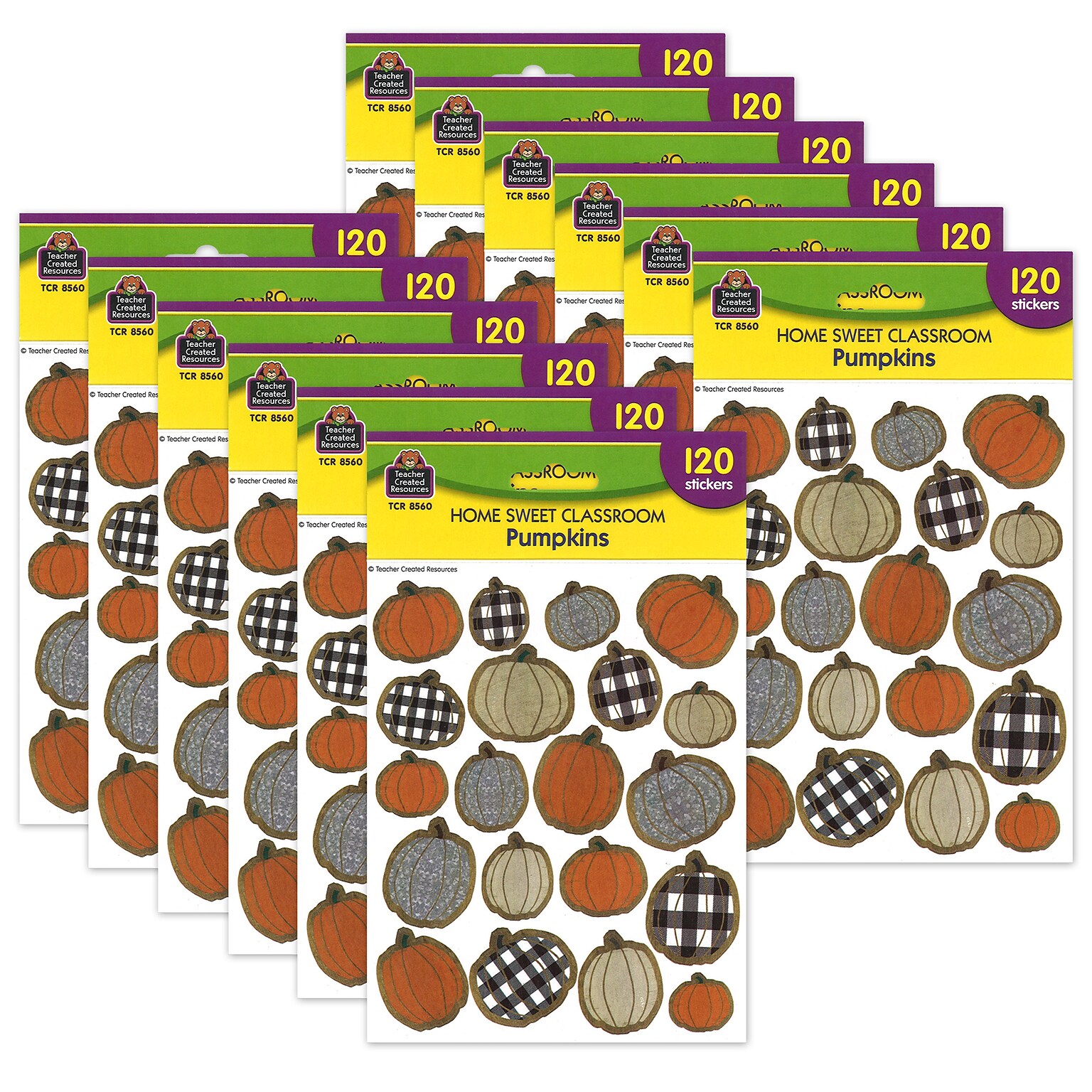 Teacher Created Resources Home Sweet Classroom Pumpkins Stickers, 120/Pack, 12 Packs (TCR8560-12)