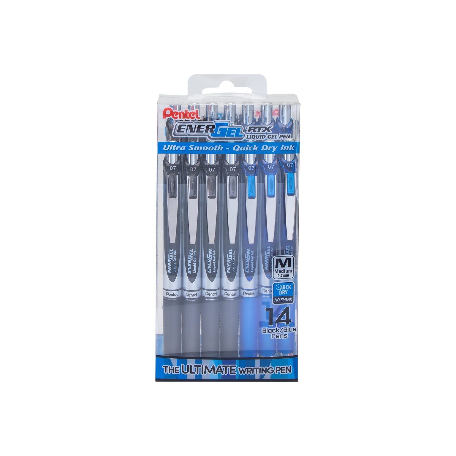EnerGel RTX Retractable Gel Pens, Medium Point, Blue/Black Ink, 14/Pack (BL77PC14AC)