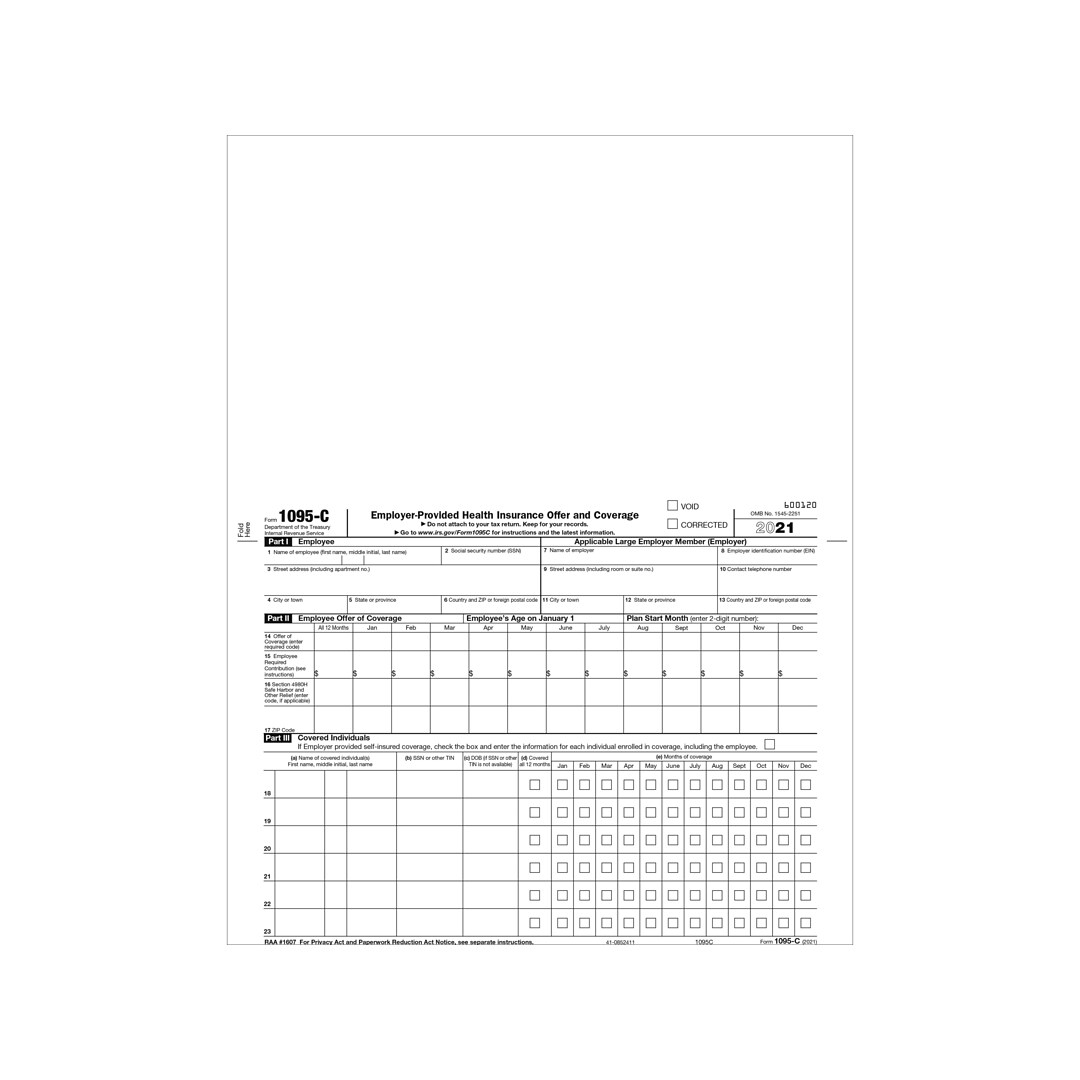Complyright 21 1095 C Tax Form White Black 50 Pack 1095c50 Quill Com