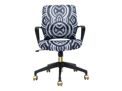 The Raynor Group Elizabeth Sutton Gramercy Fabric Swivel Task Chair, Black Grayscale Echo Gold (K-ESGR-BLK-ECHO-GLD)