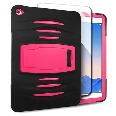Insten Dual Layer Hybrid Stand Rubber Silicone/Plastic Case Cover For Apple iPad Air 2 - Hot Pink/Black (2369970)