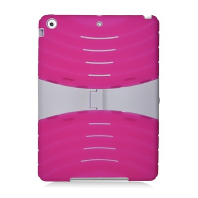 Insten Hybrid Dual Layer Stand Rubber Silicone/PC Case Cover For Apple iPad Air - Hot Pink/White (2365071)