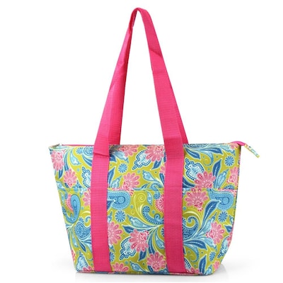 Zodaca Large Insulated Lunch Bag Cooler Picnic Travel Food Box Women Tote Carry Bags - Green/Pink Paisley