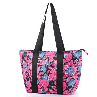 Zodaca Large Insulated Lunch Bag Cooler Picnic Travel Food Box Women Tote Carry Bags - Pink/Black Paisley