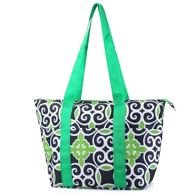 Zodaca Large Insulated Lunch Bag Cooler Picnic Travel Food Box Women Tote Carry Bags - Navy/Green Swirls