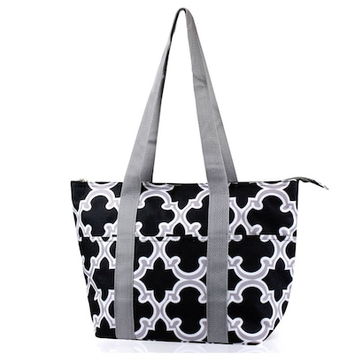 Zodaca Large Insulated Lunch Bag Cooler Picnic Travel Food Box Women Tote Carry Bags - Black Quatrefoil