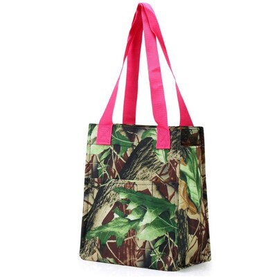 Zodaca Insulated Lunch Bag Women Tote Cooler Picnic Travel Food Box Zipper Carry Bags for Camping - Camoflague/Pink Trim