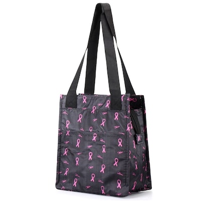 Zodaca Insulated Lunch Bag Women Tote Cooler Picnic Travel Food Box Zipper Carry Bags for Camping - Black/Pink