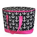 Zodaca Large Pinic Travel Outdoor Camping Party Food Drink Water Storage Zip Cooler Bag - Black Anchors with Pink Trim