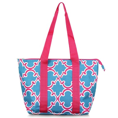 Zodaca Fashion Large Insulated Zip Top Lunch Bag Women Tote Cooler Picnic Travel Food Box Carry Bags - Blue Quatrefoil