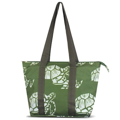 Zodaca Large Reusable Insulated Leak Resistant Lunch Tote Carry Organizer Zip Cooler Storage Bag - Green Turtle