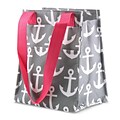 Zodaca Leak Resistant Reusable Insulated Lunch Tote Carry Storage Organizer Zip Cooler Bag - Gray Anchors with Pink Trim