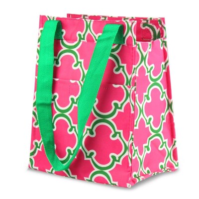 Zodaca Leak Resistant Reusable Insulated Lunch Tote Carry Storage Organizer Zip Cooler Bag - Pink Quatrefoil