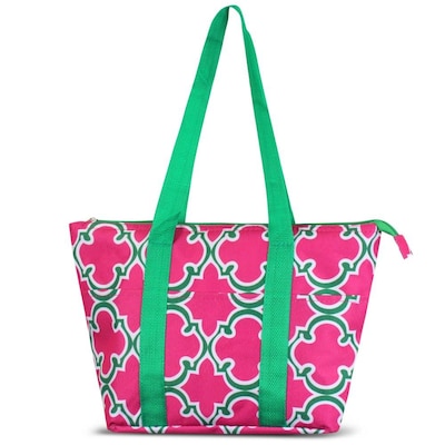 Zodaca Large Reusable Insulated Leak Resistant Lunch Tote Carry Organizer Zip Cooler Storage Bag - Pink Quatrefoil