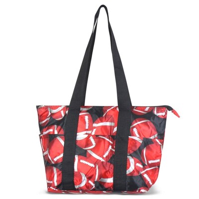 Zodaca Large Reusable Insulated Leak Resistant Lunch Tote Carry Organizer Zip Cooler Storage Bag - Red/Black Football