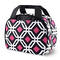 Zodaca Stylish Small Reusable Insulated Work School Lunch Tote Carry Storage Zipper Cooler Bag - Round Black Graphic