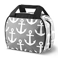 Zodaca Small Reusable Insulated Work School Lunch Tote Carry Storage Zipper Cooler Bag - Gray Anchors with Black Trim