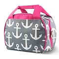 Zodaca Small Reusable Insulated Work School Lunch Tote Carry Storage Zipper Cooler Bag - Gray Anchors with Pink Trim