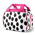 Zodaca Small Reusable Insulated Work School Lunch Tote Carry Storage Zipper Cooler Bag - Black Dots with Pink Trim